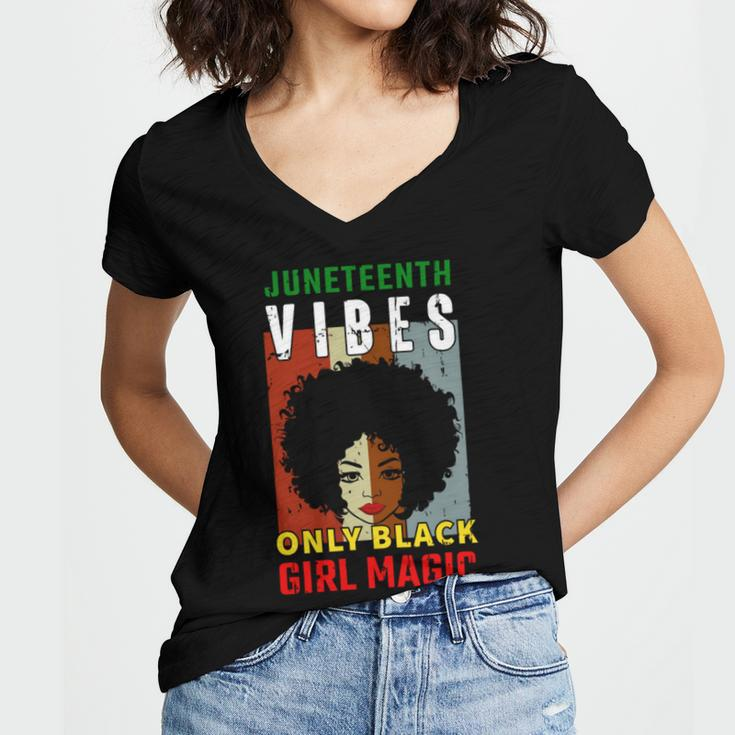 Juneteenth Vibes Only Black Girl Magic Tshirt Women's Jersey Short Sleeve Deep V-Neck Tshirt