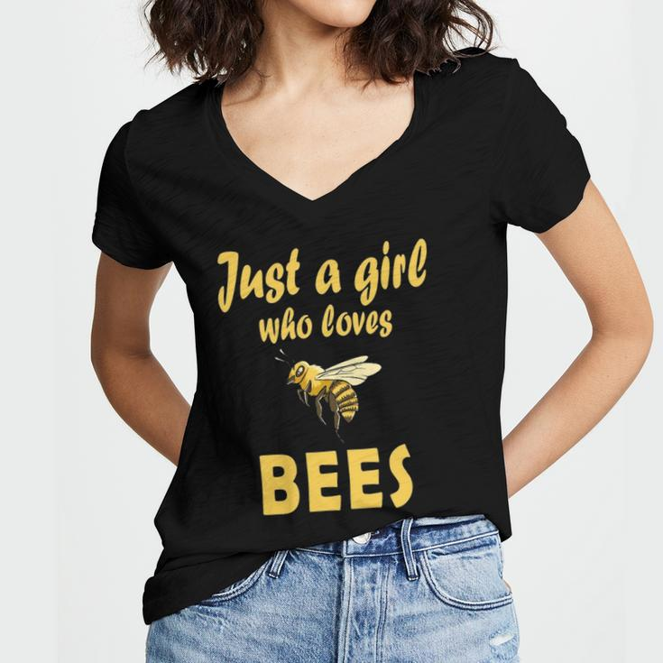 Just A Girl Who Loves Bees Beekeeping Funny Bee Women Girls Women's Jersey Short Sleeve Deep V-Neck Tshirt