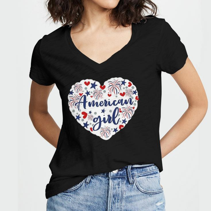 Kids American Girl Patriot 4Th Of July Independence Day Baby Girl Women's Jersey Short Sleeve Deep V-Neck Tshirt