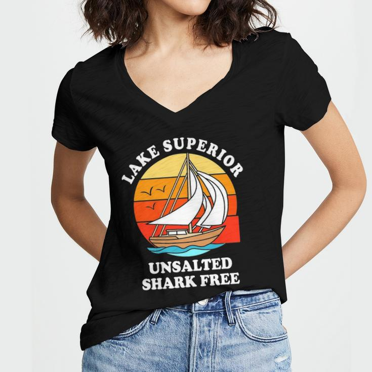 Lake Superior Unsalted Shark Free Women's Jersey Short Sleeve Deep V-Neck Tshirt