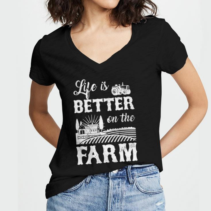Life Is Better On The Farm Farmer Life Agriculture Women's Jersey Short Sleeve Deep V-Neck Tshirt