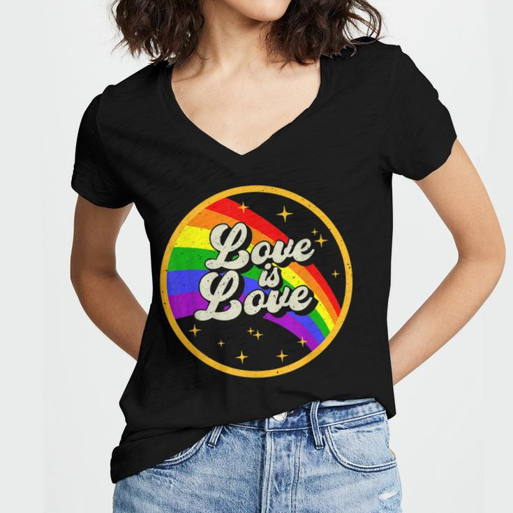 Love Is Love Rainbow Lgbt Gay Lesbian Pride Women's Jersey Short Sleeve Deep V-Neck Tshirt