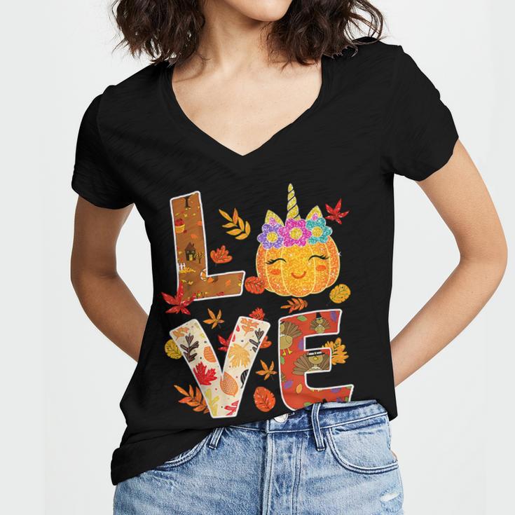 Love Unicorn Turkey Thanksgiving Happy 15 Shirt Women's Jersey Short Sleeve Deep V-Neck Tshirt