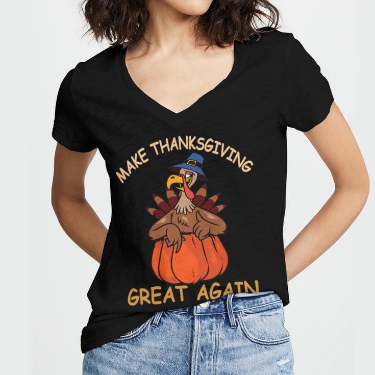 Make Thanksgiving Great Again Funny 1 Shirt Women's Jersey Short Sleeve Deep V-Neck Tshirt