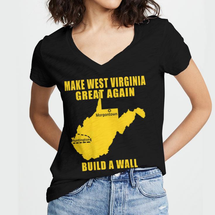 Make West Virginia Great Again Build A Wall Women's Jersey Short Sleeve Deep V-Neck Tshirt