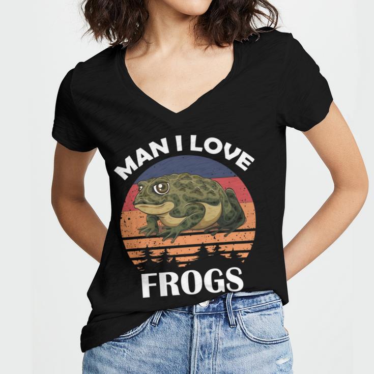 Man I Love Frogs Funny Retro Frog V2 Women's Jersey Short Sleeve Deep V-Neck Tshirt