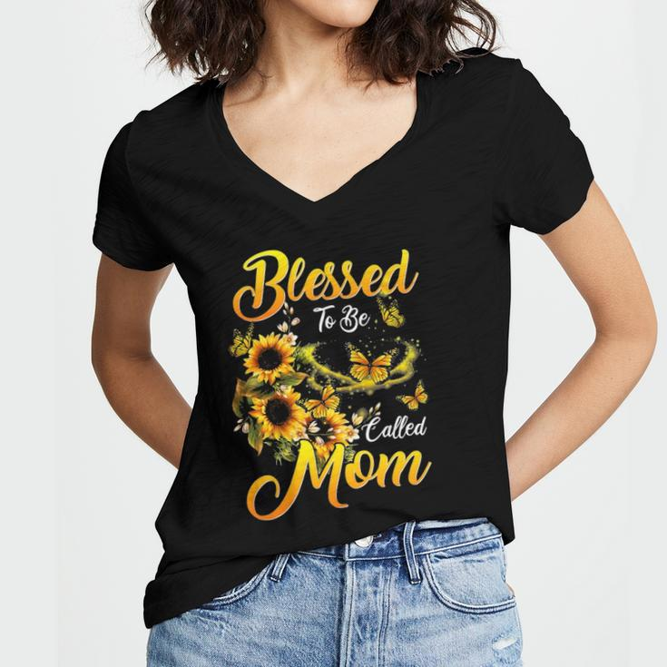 Mothers Day Blessed To Be Called Mom Sunflower Lovers Women's Jersey Short Sleeve Deep V-Neck Tshirt