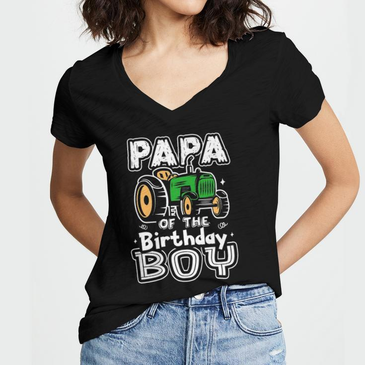 Papa Of The Birthday Boy Farmer Tractor Matching Party Women's Jersey Short Sleeve Deep V-Neck Tshirt