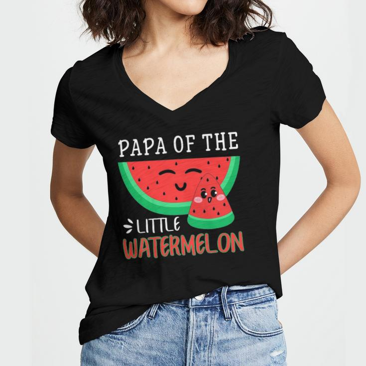 Papa Of The Little Watermelon Melon Family Matching Women's Jersey Short Sleeve Deep V-Neck Tshirt