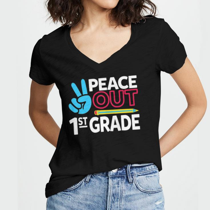 Peace Out 1St Grade Last Day Of School Teacher Girl Boy Women's Jersey Short Sleeve Deep V-Neck Tshirt