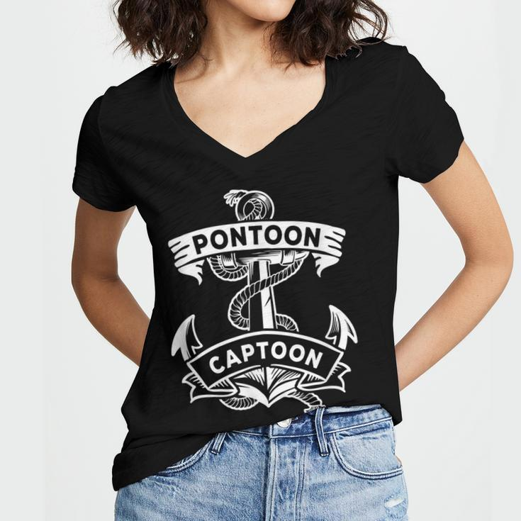 Pontoon Boat Anchor Captain Captoon Women's Jersey Short Sleeve Deep V-Neck Tshirt