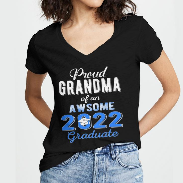 Proud Grandma Of 2022 Graduation Class 2022 Graduate Family Women's Jersey Short Sleeve Deep V-Neck Tshirt