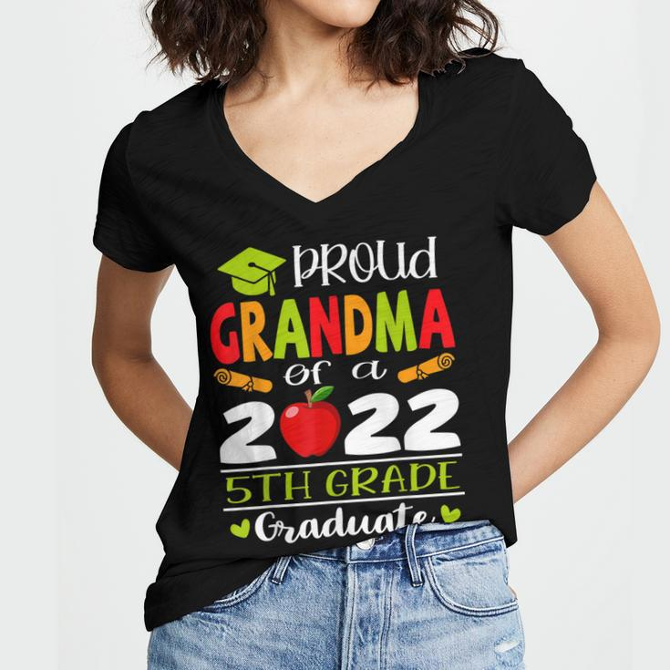 Proud Grandma Of A Class Of 2022 5Th Grade Graduate Women's Jersey Short Sleeve Deep V-Neck Tshirt