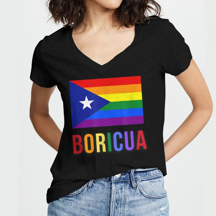 Puerto Rico Boricua Gay Pride Lgbt Rainbow Wepa Women's Jersey Short Sleeve Deep V-Neck Tshirt