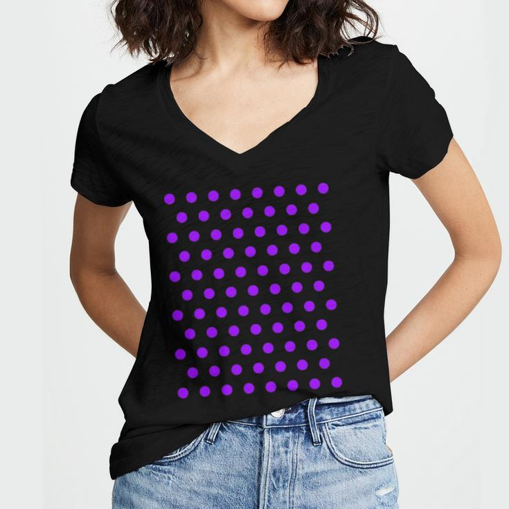Purple And White Polka Dots Women's Jersey Short Sleeve Deep V-Neck Tshirt