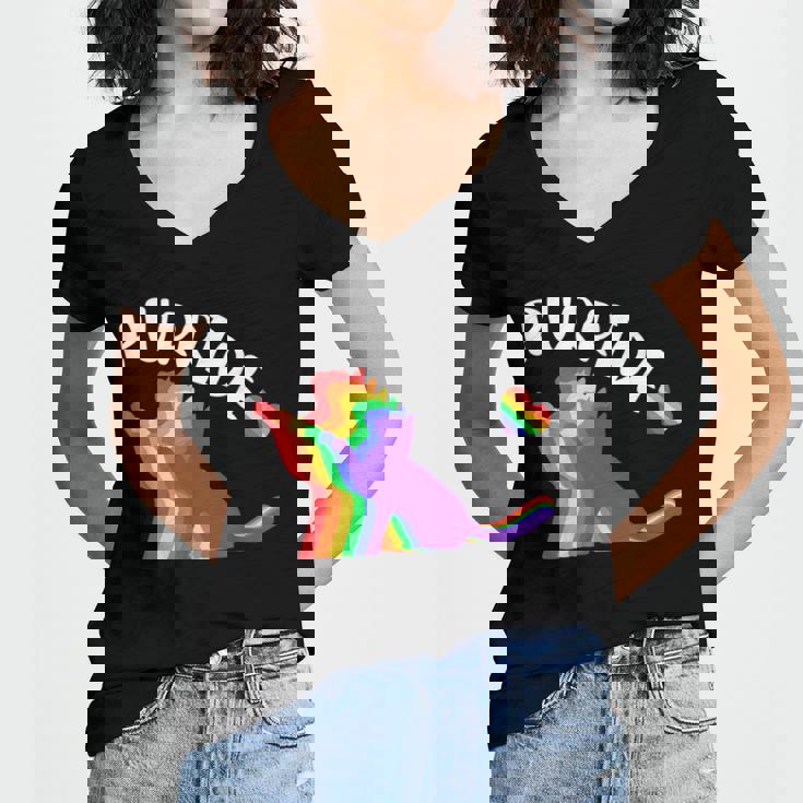 Purride Gay Pride Cat Pride Cat Cat Lgbtq Women's Jersey Short Sleeve Deep V-Neck Tshirt