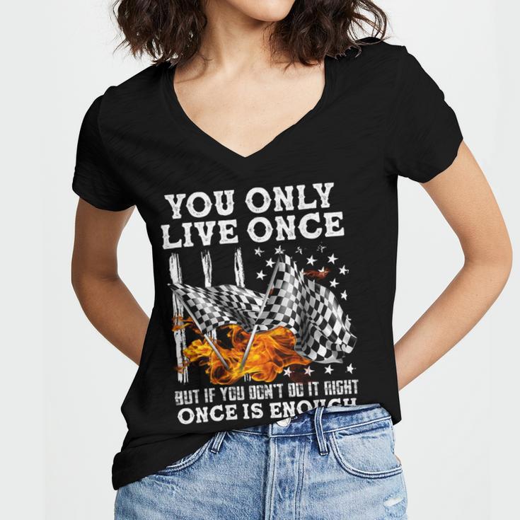 Racing You Only Live Once Women's Jersey Short Sleeve Deep V-Neck Tshirt