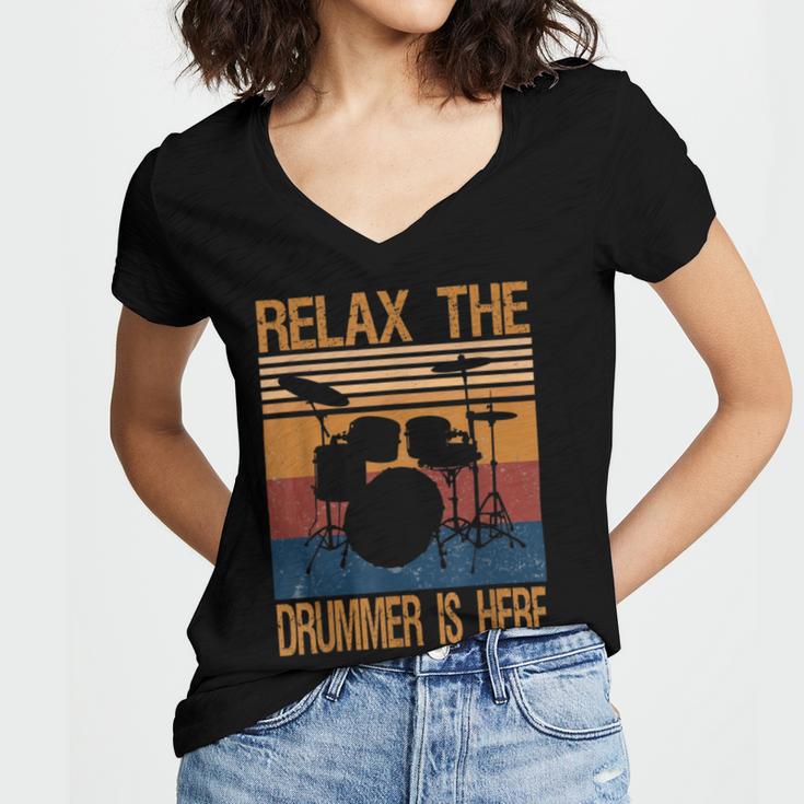 Relax The Drummer Here Women's Jersey Short Sleeve Deep V-Neck Tshirt