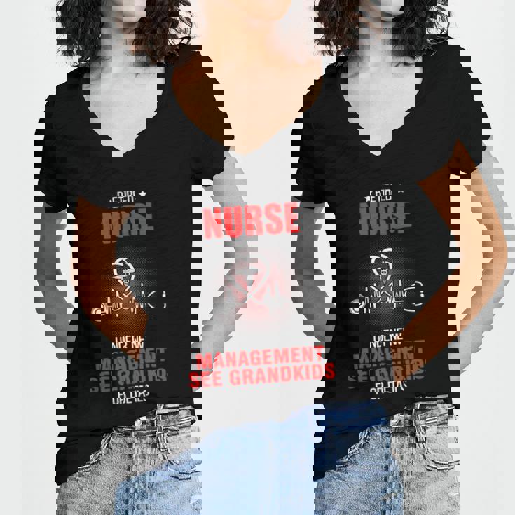 Retired Nurse Under New Management See Grandkids For Nurse Women's Jersey Short Sleeve Deep V-Neck Tshirt