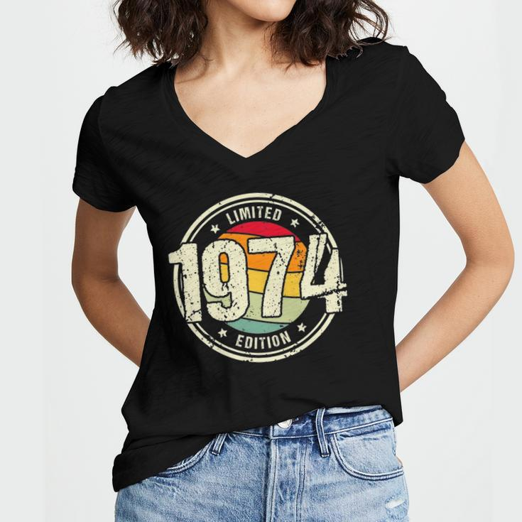 Retro 48 Years Old Vintage 1974 Limited Edition 48Th Birthday Women's Jersey Short Sleeve Deep V-Neck Tshirt