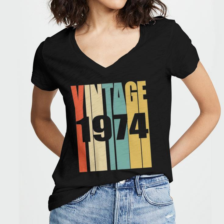 Retro Vintage 1974 48 Yrs Old Bday 1974 48Th Birthday Women's Jersey Short Sleeve Deep V-Neck Tshirt