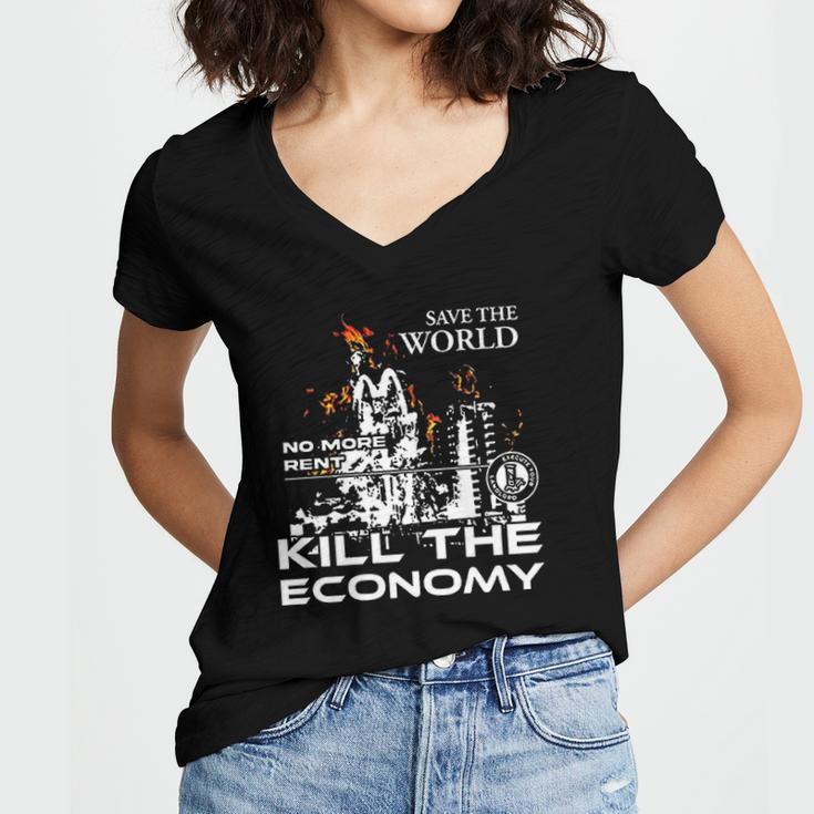 Save The World No More Rent Kill The Economy Women's Jersey Short Sleeve Deep V-Neck Tshirt