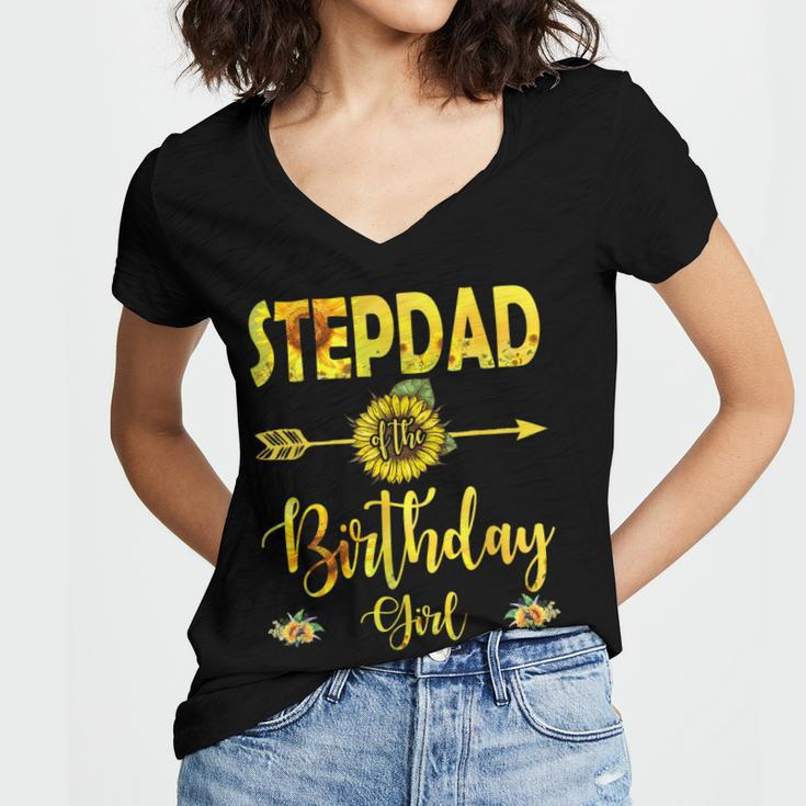 Stepdad Of The Birthday Girl Dad Sunflower Gifts Women's Jersey Short Sleeve Deep V-Neck Tshirt