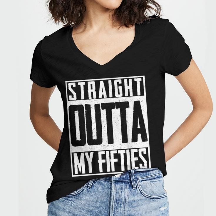 Straight Outta My Fifties 60Th Birthday Gift Party Bd Women's Jersey Short Sleeve Deep V-Neck Tshirt