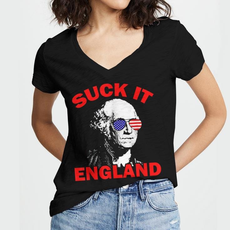 Suck It England Funny 4Th Of July Patriotic Women's Jersey Short Sleeve Deep V-Neck Tshirt