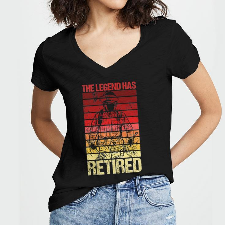 The Legend Has Retired Fire Department Fireman Firefighter Women's Jersey Short Sleeve Deep V-Neck Tshirt