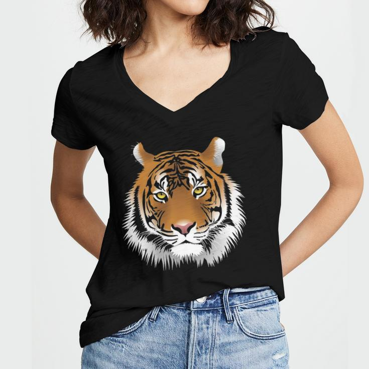 Tiger Face Animal Lover Funny Tigers Zoo Kids Boys Girl Women's Jersey Short Sleeve Deep V-Neck Tshirt