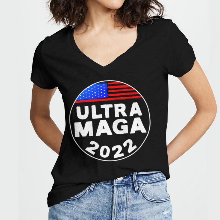 Ultra Maga Donald Trump Joe Biden America Women's Jersey Short Sleeve Deep V-Neck Tshirt