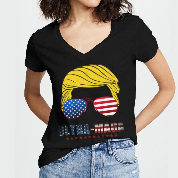 Ultra Maga Usa Maga Make America Great Again Women's Jersey Short Sleeve Deep V-Neck Tshirt