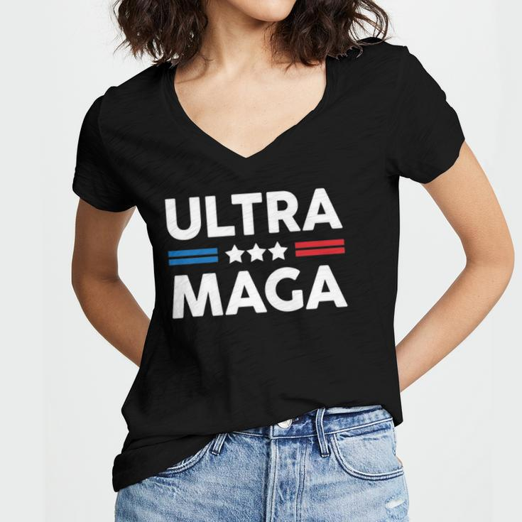 Ultra Mega Patriotic Trump Republicans Conservatives Apparel Women's Jersey Short Sleeve Deep V-Neck Tshirt