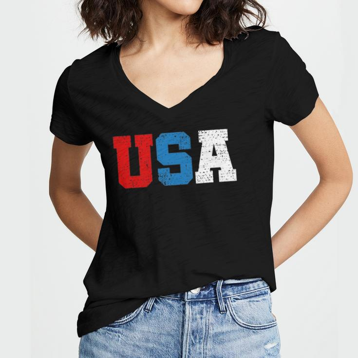 Usa Fouth Of July Teeamerica United States Women's Jersey Short Sleeve Deep V-Neck Tshirt