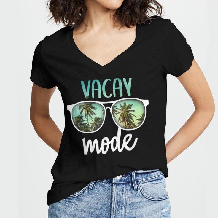 Vacay Mode Cute Vacation Summer Cruise Getaway Women's Jersey Short Sleeve Deep V-Neck Tshirt