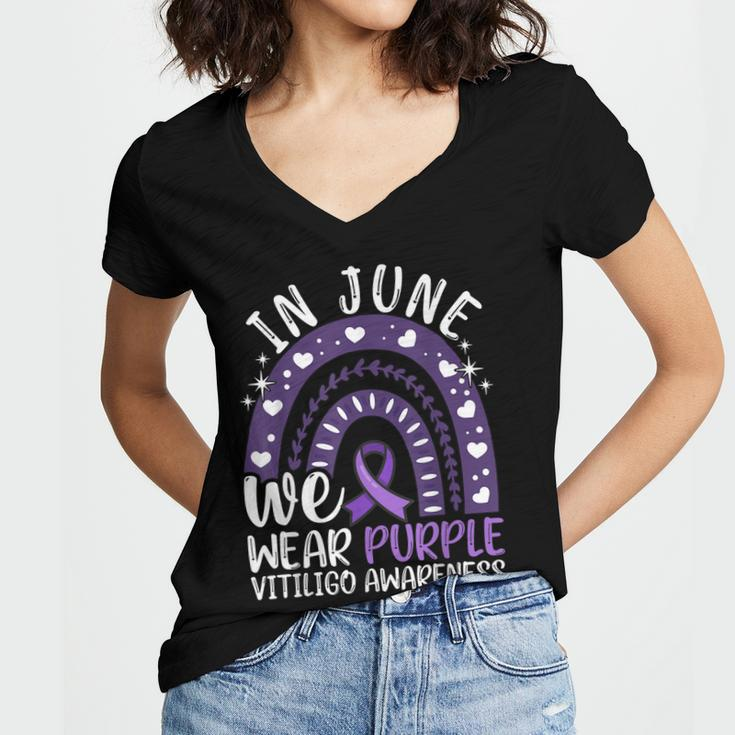 Vitiligo Awareness In June We Wear Purple Ribbon Women's Jersey Short Sleeve Deep V-Neck Tshirt