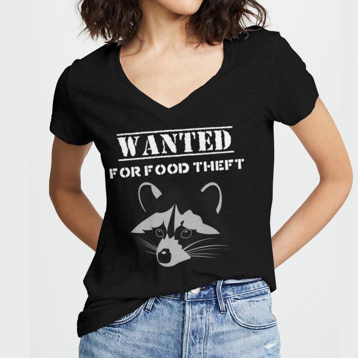 Wanted For Food Theft Funny Raccoon Lover 528 Trending Shirt Women's Jersey Short Sleeve Deep V-Neck Tshirt