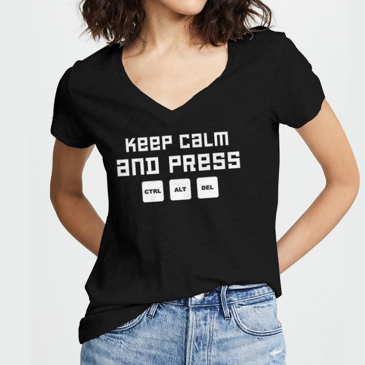 Web Designer App Developer Keep Calm And Press Ctrl Alt Del Women's Jersey Short Sleeve Deep V-Neck Tshirt