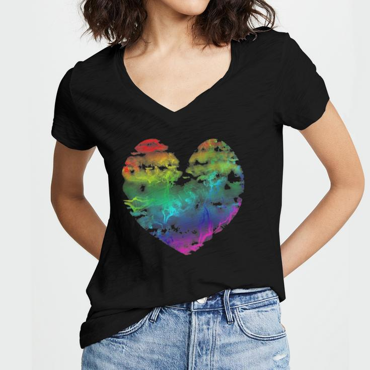 Womens Rainbow Cloudy Heart Lgbt Gay & Lesbian Pride Gift Women's Jersey Short Sleeve Deep V-Neck Tshirt