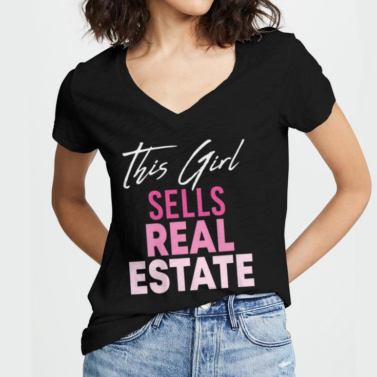 Womens This Girl Sells Real Estate Realtor Real Estate Agent Broker Women's Jersey Short Sleeve Deep V-Neck Tshirt