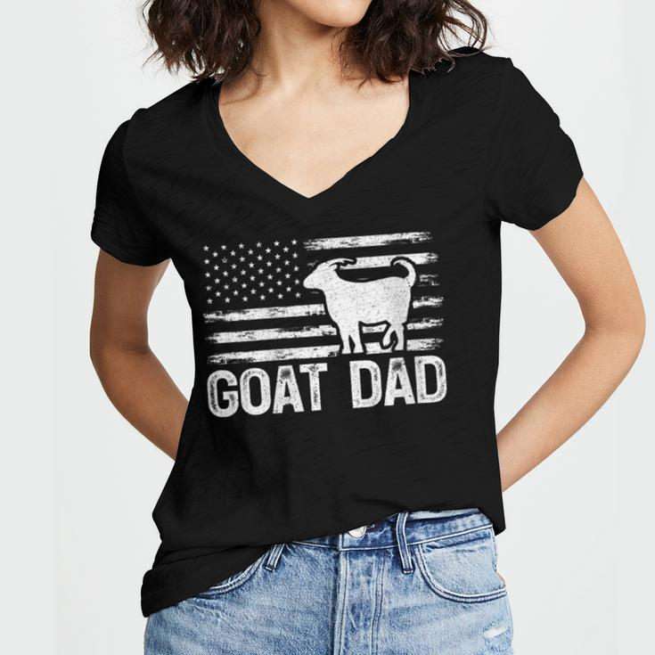 Womens Vintage Goat Dad Retro American Flag Goat 4Th Of July Women's Jersey Short Sleeve Deep V-Neck Tshirt
