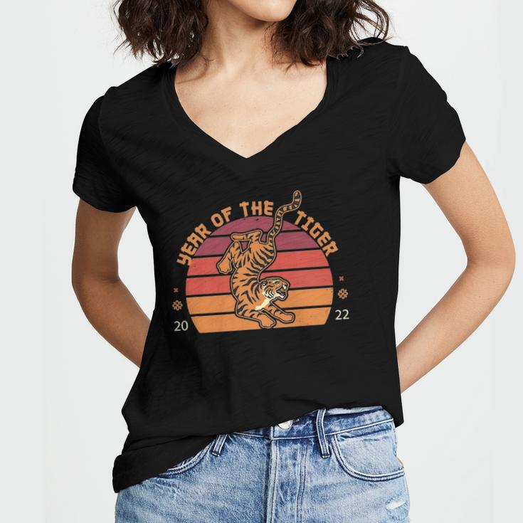 Year Of The Tiger Chinese Zodiac Chinese New Year 2022 Ver2 Women's Jersey Short Sleeve Deep V-Neck Tshirt