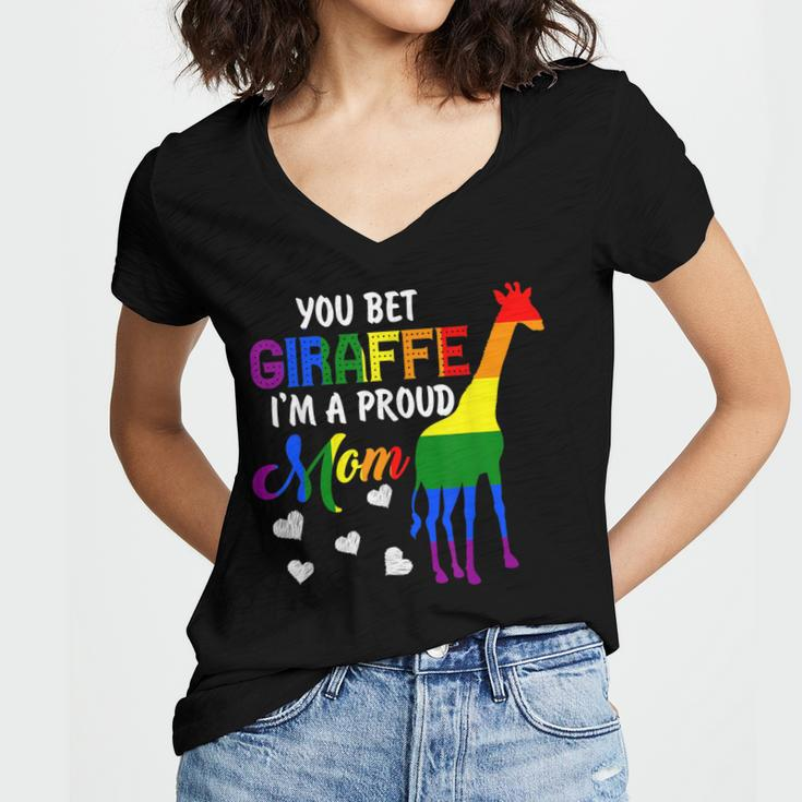 You Bet Giraffe Im A Proud Mom Pride Lgbt Happy Mothers Day Women's Jersey Short Sleeve Deep V-Neck Tshirt