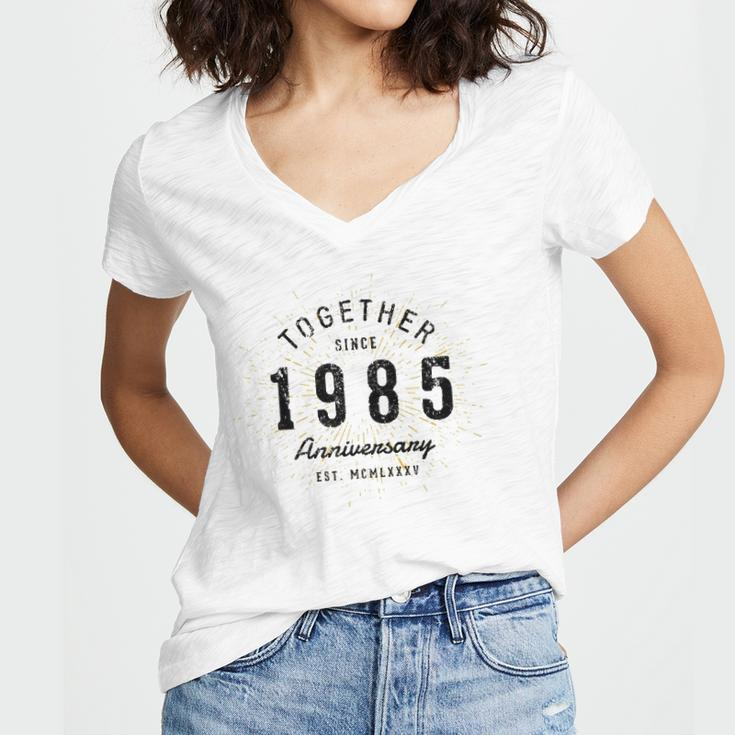 37Th Anniversary Together Since 1985 Gift Women's Jersey Short Sleeve Deep V-Neck Tshirt