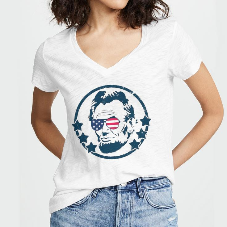 Abraham Lincoln 4Th Of July Usa Tee Gift Women's Jersey Short Sleeve Deep V-Neck Tshirt