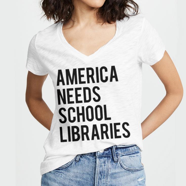 America Needs School Libraries Women's Jersey Short Sleeve Deep V-Neck Tshirt