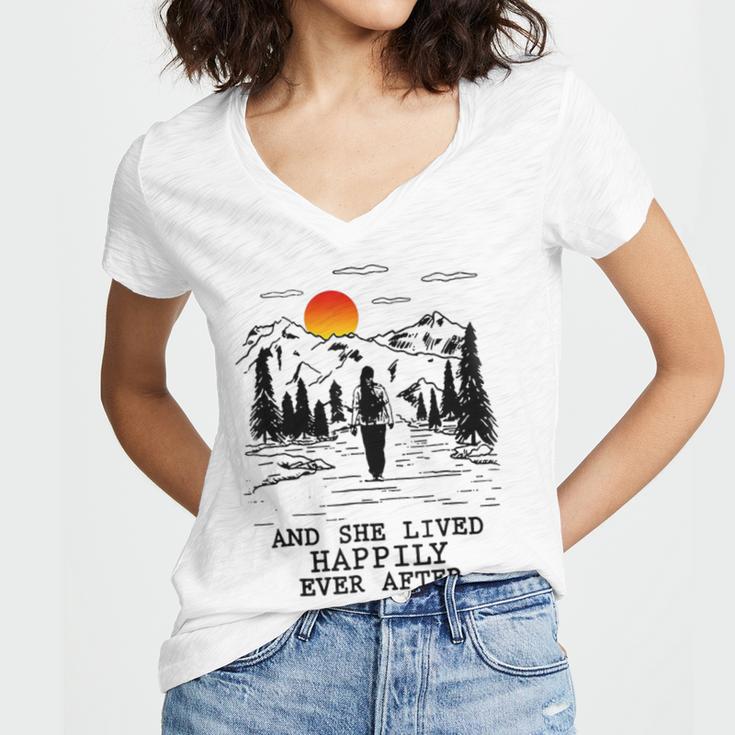 And She Lived Happily Ever After Women's Jersey Short Sleeve Deep V-Neck Tshirt