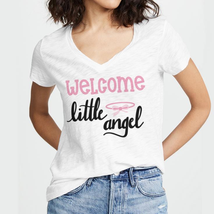 Baby Shower Text Design Welcome Little Angel Women's Jersey Short Sleeve Deep V-Neck Tshirt