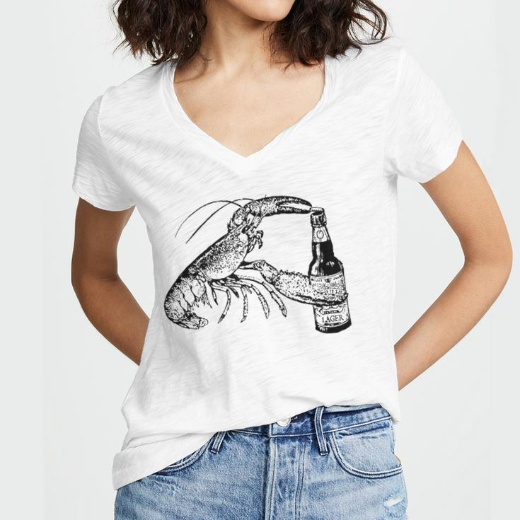 Beer Drinking Lobster Funny Craft Beer Gift Women's Jersey Short Sleeve Deep V-Neck Tshirt
